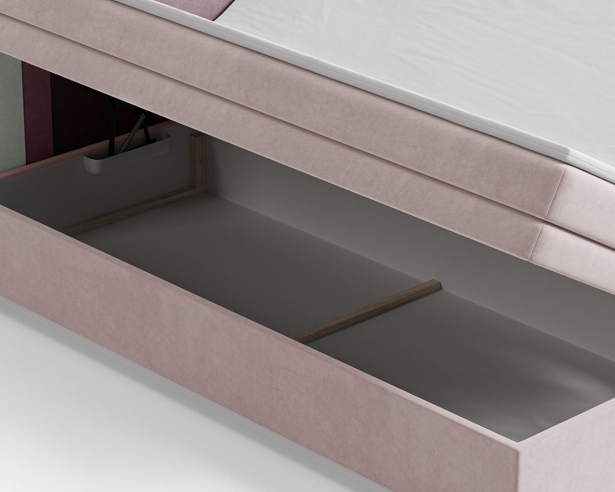 BOXBETT - Bett 10 NEST - Riviera - 140x200 cm - Modernes Polsterbett mit Bettkasten - Altrosa, Holz (140/200cm) - ROYAL24_MARKT
