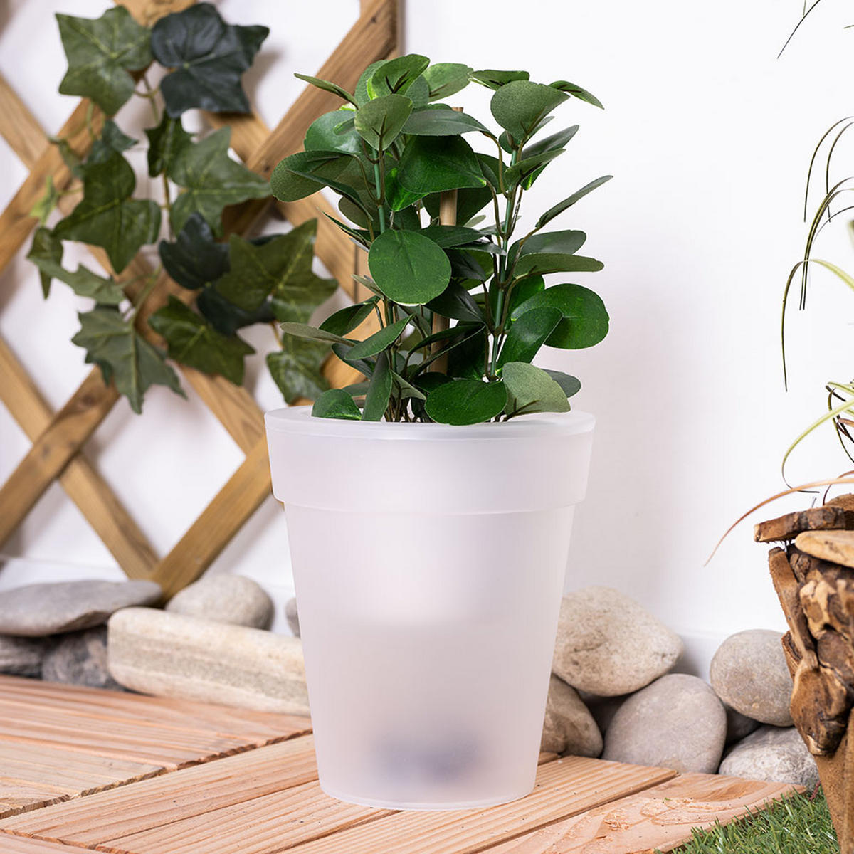 LED AUSSENLEUCHTE Solar Blumentöpfe Weiß 2er Set - Weiß, Kunststoff (16.7/16.7/19.5cm)