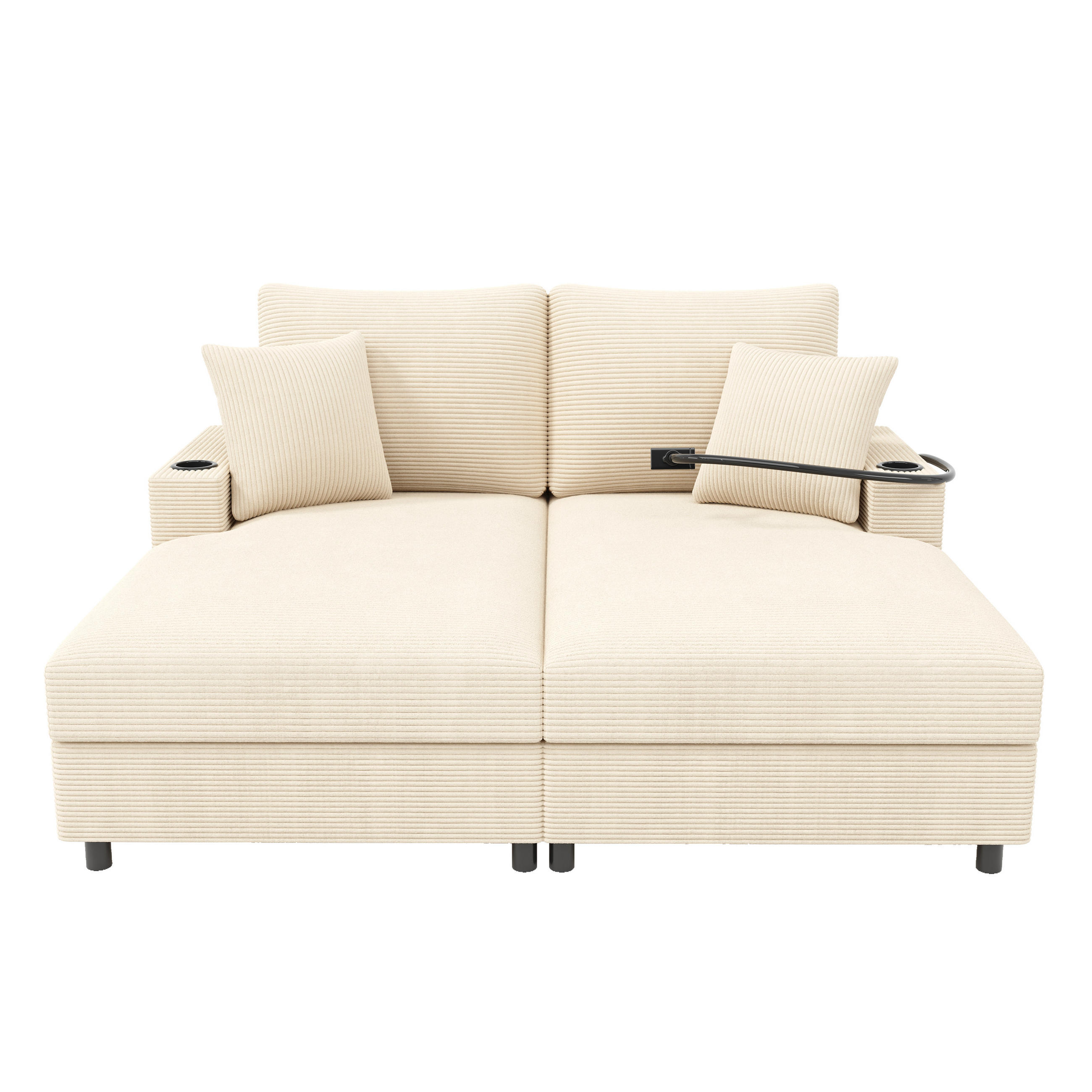 SCHLAFSOFA 2-Sitzer mit Handyhalter, USB und Getränkehalter, Beige - Beige, Textil (163/82/140cm)