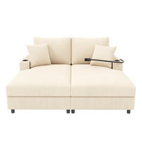 SCHLAFSOFA 2-Sitzer mit Handyhalter, USB und Getränkehalter, Beige - Beige, Textil (163/82/140cm)