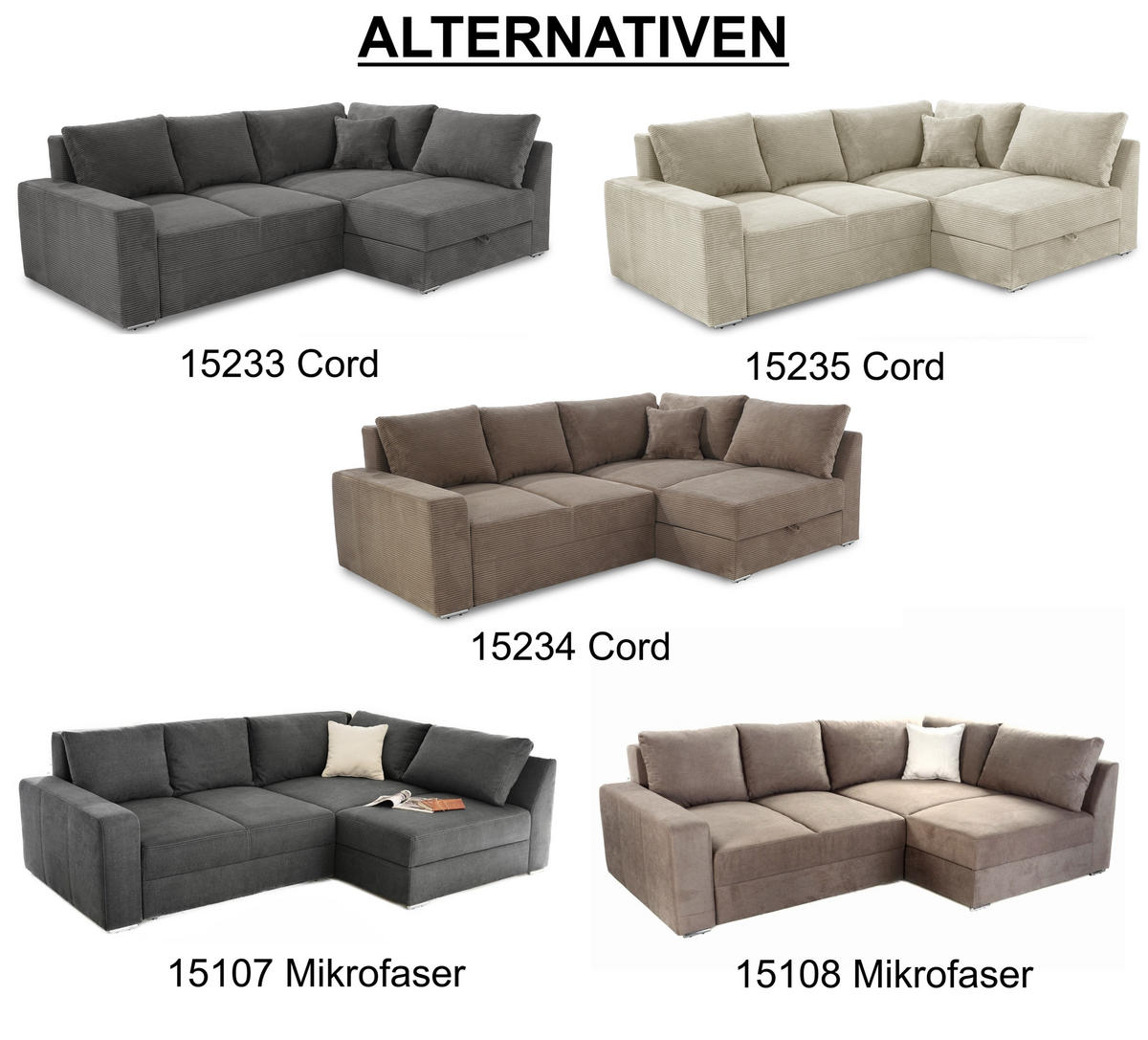 ECKSOFA-DAUERSCHLÄFER Boxspring Federkern Topper Bettkasten, seitenverkehrt montierbar B260/T181/H88 cm, Mikrofaser in Grau Anthrazit / 15107 - Chromfarben/Schieferfarben, Textil/Metall (260/181cm) - luma-home