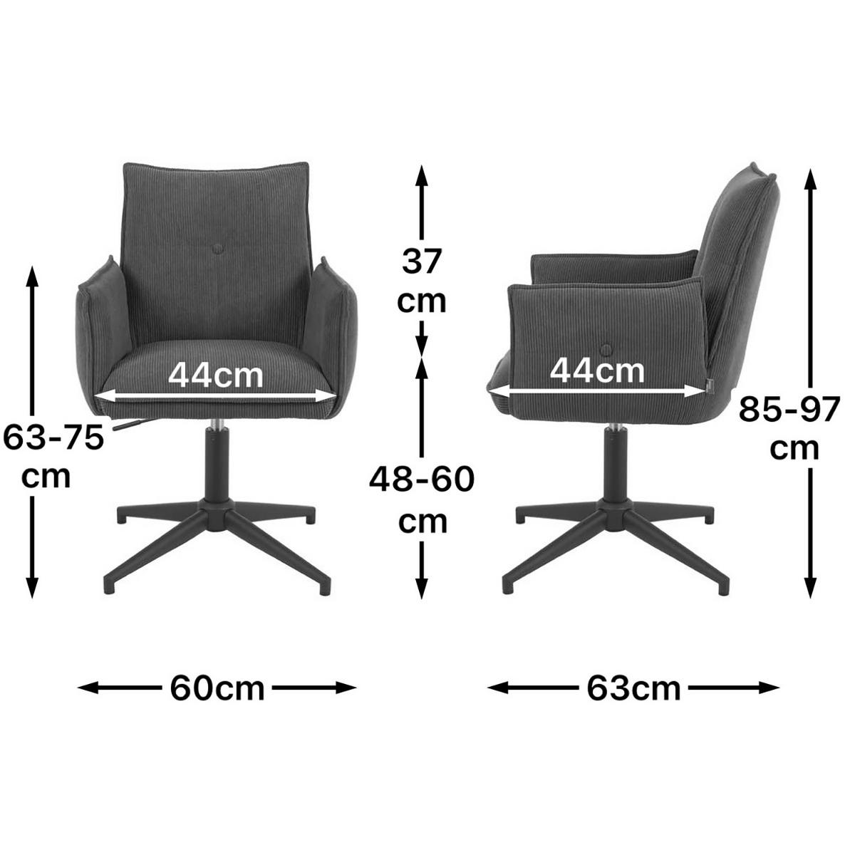 BÜROSTUHL Mika-Till - Anthrazit/Schwarz, Textil/Metall (60/85/63cm) - DUBI Möbel