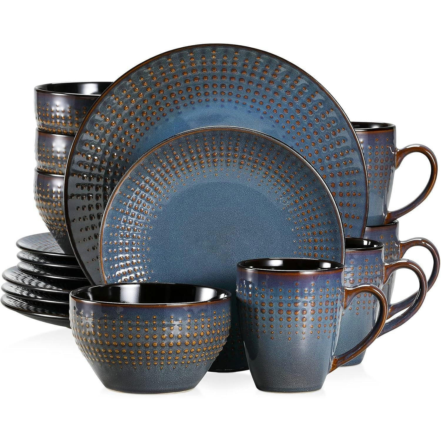 KOMBISERVICE 16-teiliges Set Steinzeug Dunkelblau Grau - Blau, Keramik (26.7/3/26.7cm)