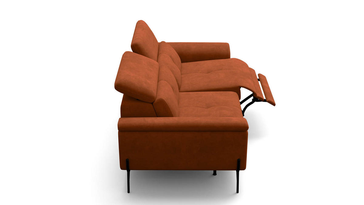 SOFA RELAX AVENA 3-Sitzer, dunkeloranger Veloursstoff - Dunkelorange/Schwarz, Holz/Textil (204/80/108cm) - Wozimo