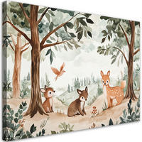 LEINWANDBILD für Kinderzimmer Hirsch Vogel Waldtier Beige - Grün, Textil (90/60cm) - Feeby