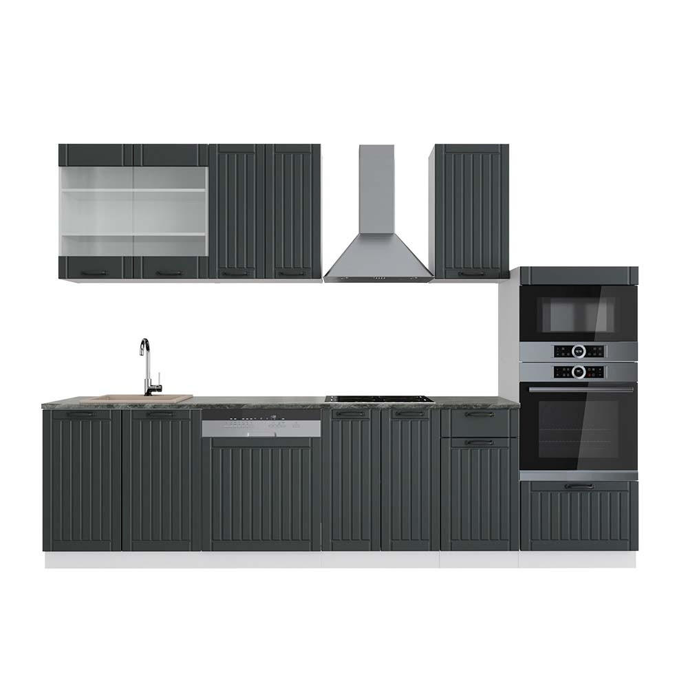 KUCHYNSKÝ KÚT Fame-Line Antracitový vidiecky dom/biela 300 cm s vysokou skrinkou, AP antracit - biela/tmavosivá, kompozitné drevo (300/153.6/60cm) - Vicco