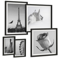 BILDER SET 5er Set - 50x50 cm & 20x30 cm & 40x60 cm Schwarzer Rahmen - Abstrakte warme Muster - Schwarz, Kunststoff (40/60cm) - TULUP