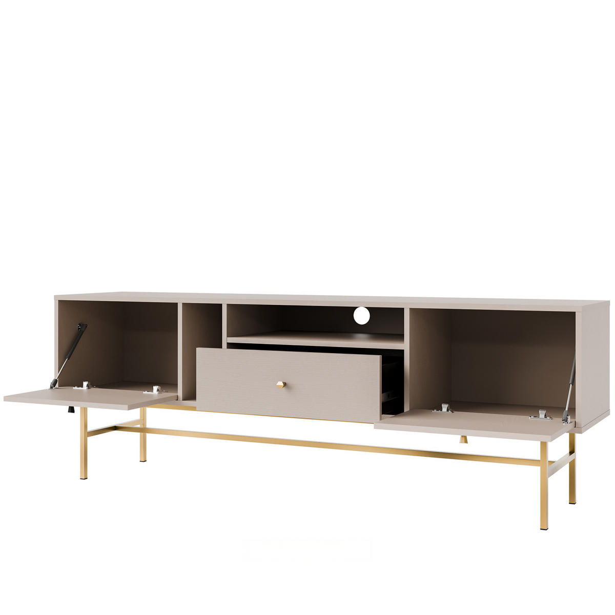 TV-LOWBOARD FLOREN, Creme/Gold - Creme, Holzwerkstoff/Metall (180/62.5/40.8cm) - KONSIMO®