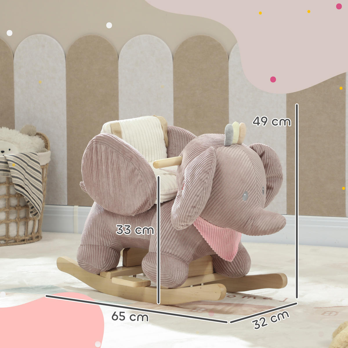 SCHAUKELTIER DE-10212 Elefant mit interaktiven Geräuschen Braun - Braun, Holz (32/49/65cm) - ComfortXL