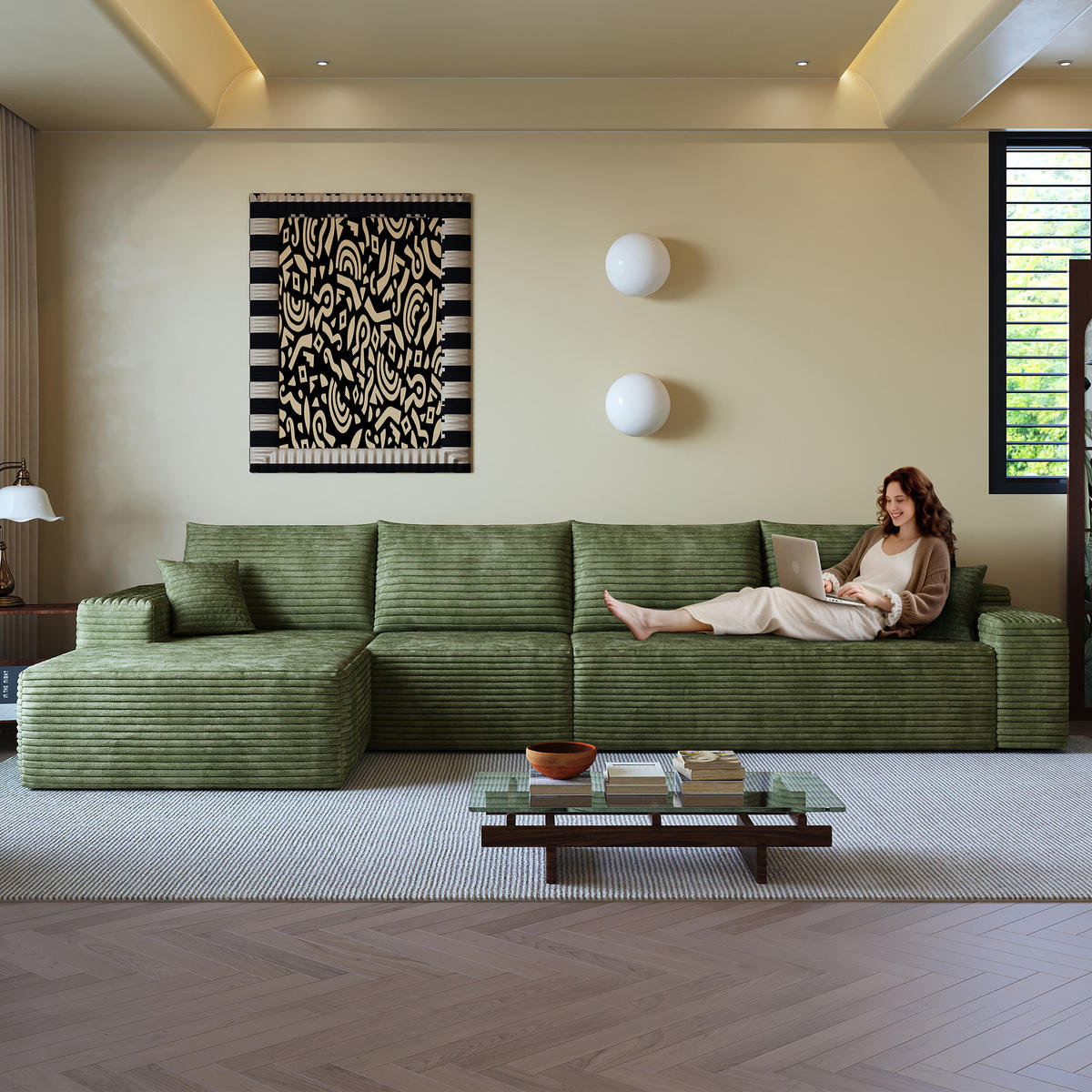 ECKSOFA 340/175/83 cm Grün mit L-förmiger Chaiselongue, Linke Seite - Grün, Textil (340/175cm) - Oxeza