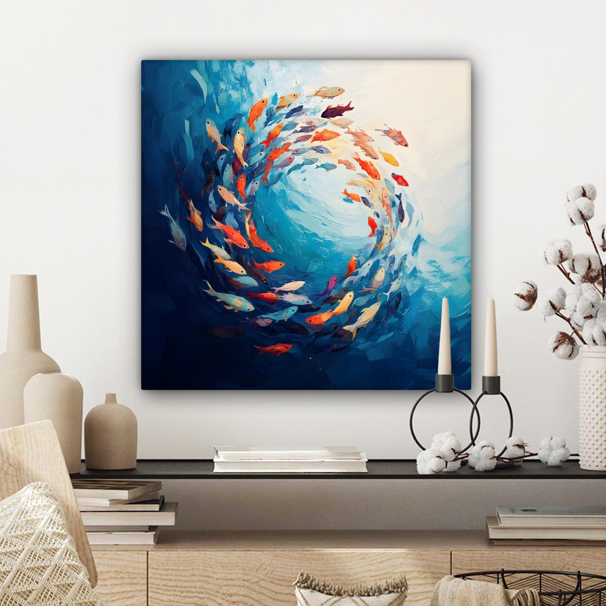 LEINWANDBILD Meer - Fische - Bunt - Dynamisch 50x50 cm - Hellblau, Textil (50/50cm) - MuchoWow