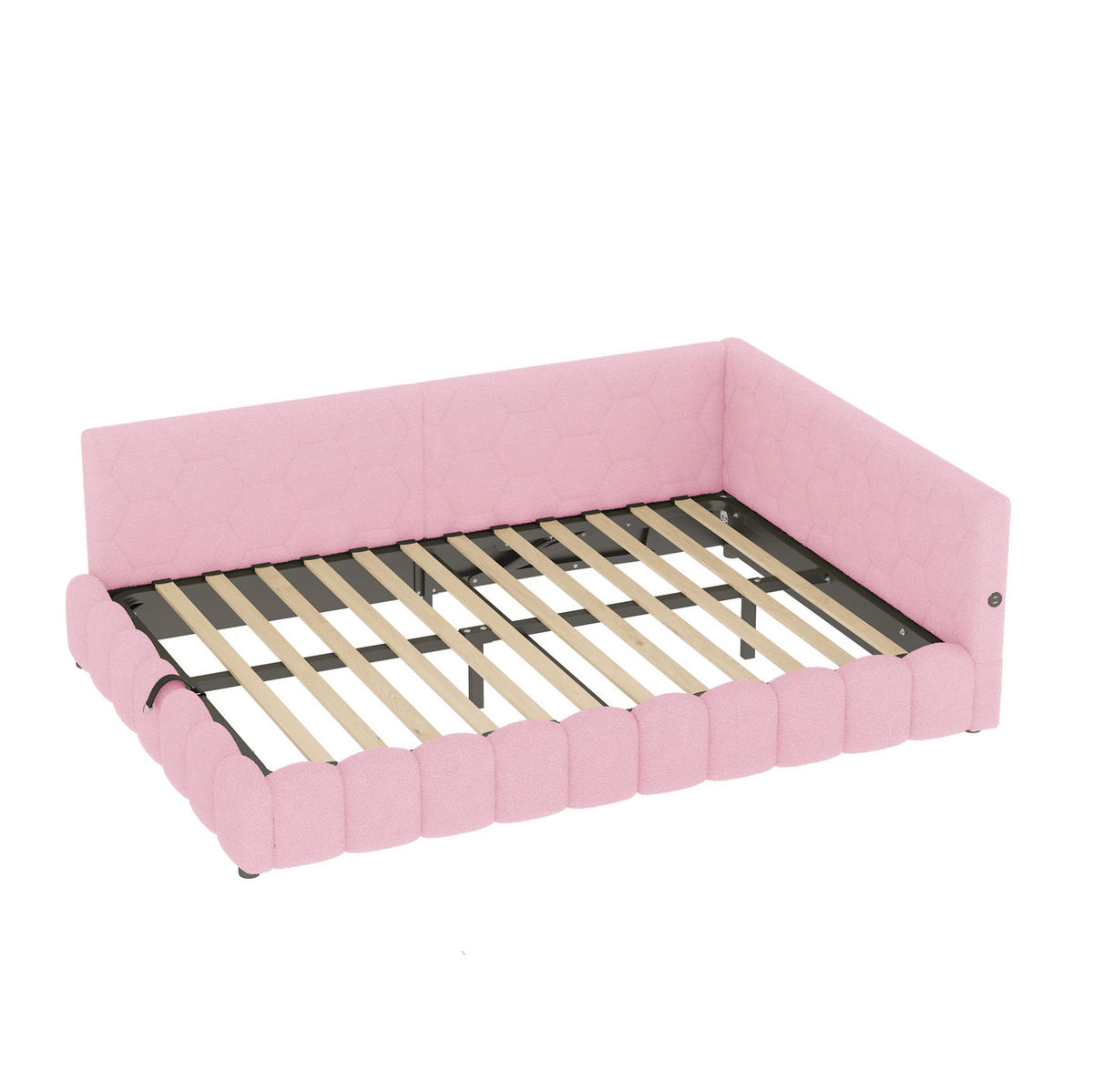TAGESBETT 140/200 cm mit LED-Lichtleiste, USB, Typ-C und hydraulischem Bettkasten, Vliesimitat, Rosa - Rosa, Textil (140/200cm) - Redom