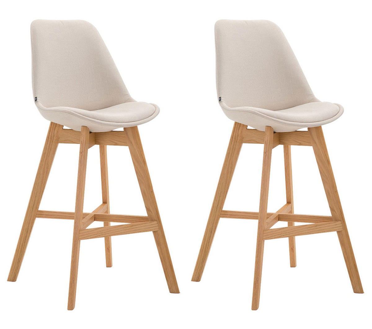 BARHOCKER Canada, 2er Set, Gestell natura, Stoff Creme - Creme/Naturfarben, Holz/Textil (48/100/56cm) - TPFLiving