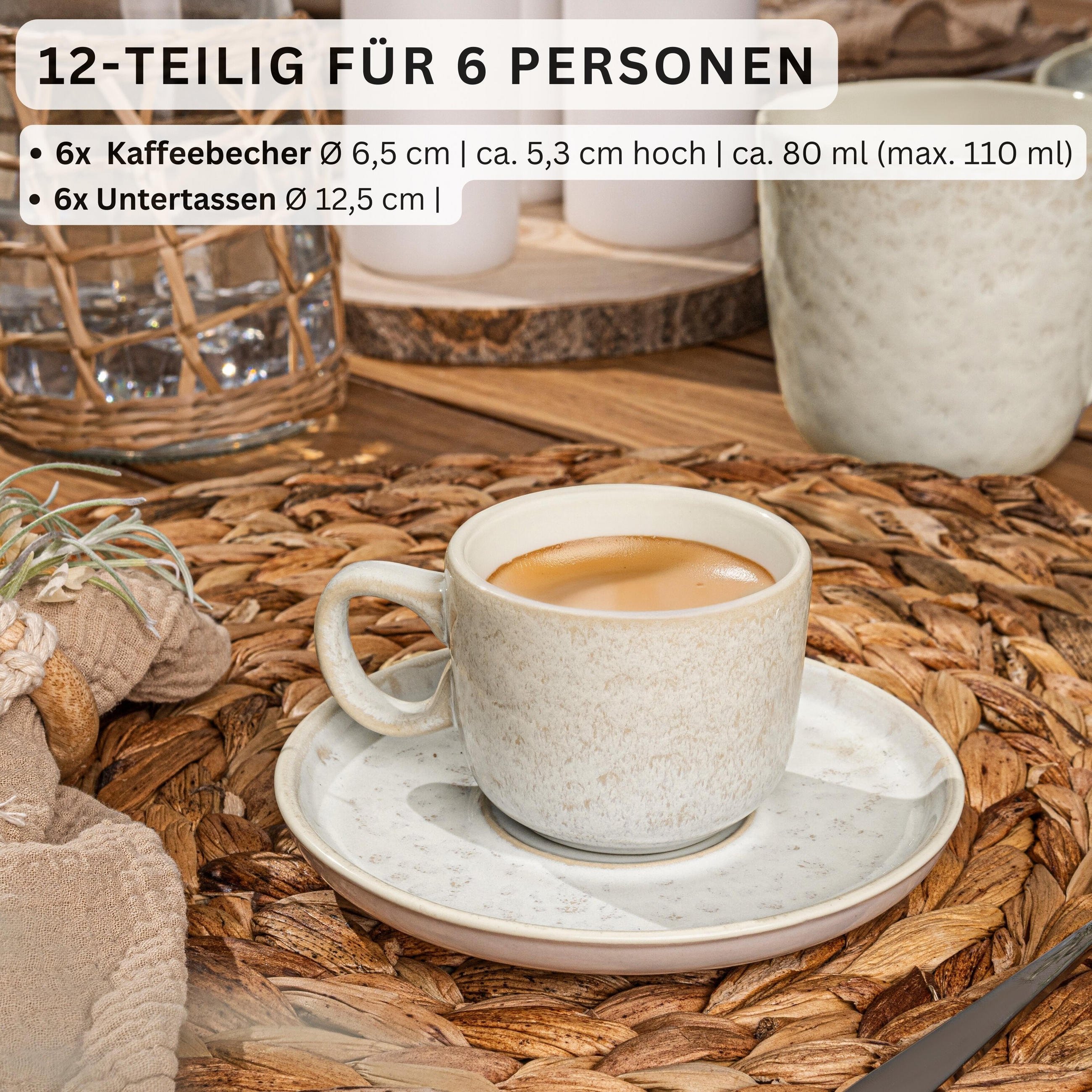 ESPRESSOTASSEN SET KEY WEST - 12 teilig aus Steingut - Creme, Stein (0.08L) - Sänger