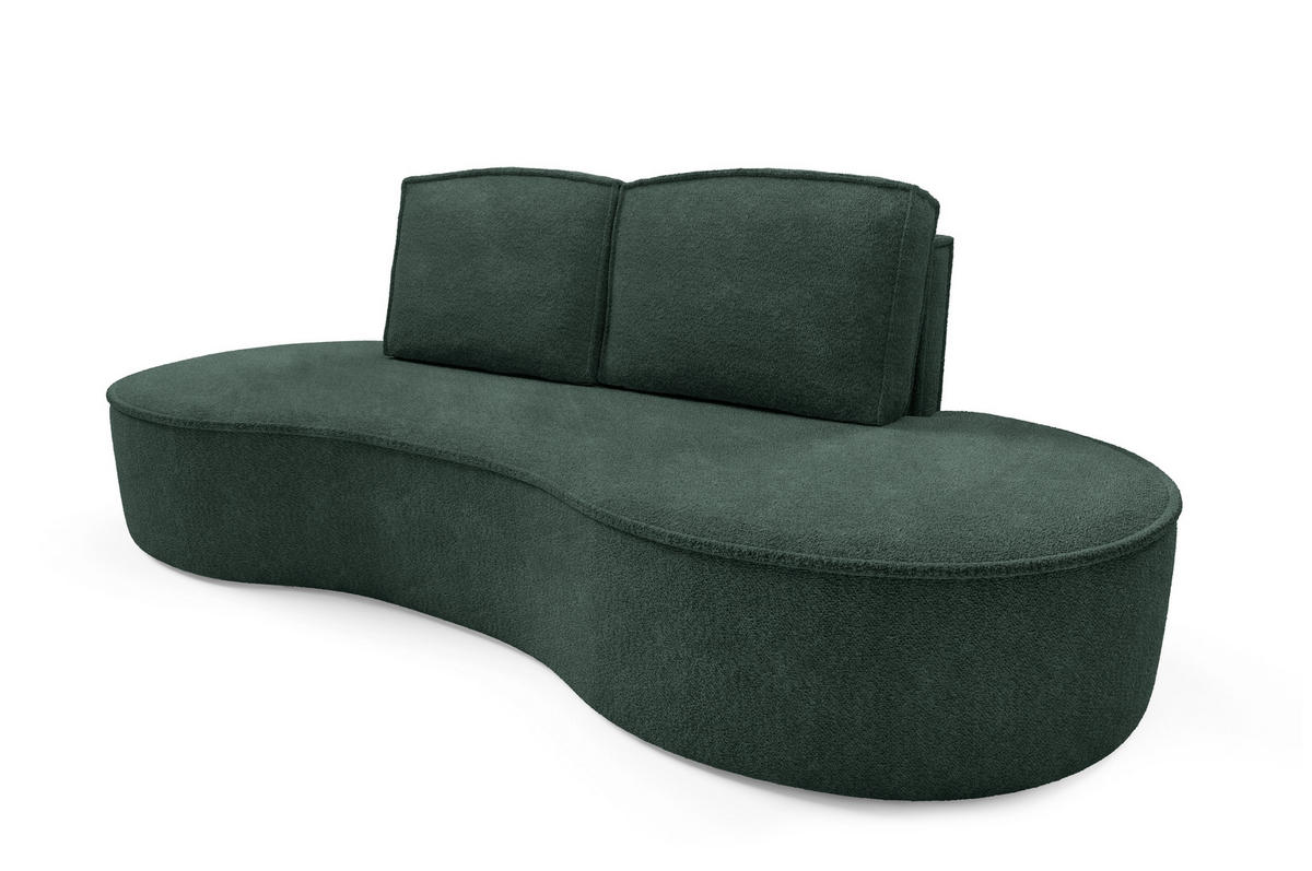 SOFA Molly – Freistehendes halbrundes Designsofa mit zwei eleganten, abnehmbaren RückenKissen, Abriamo Stoff, Größe: 234x101x88 cm, Grün - Grün, Holz/Textil (234/88/101cm) - DomoHome