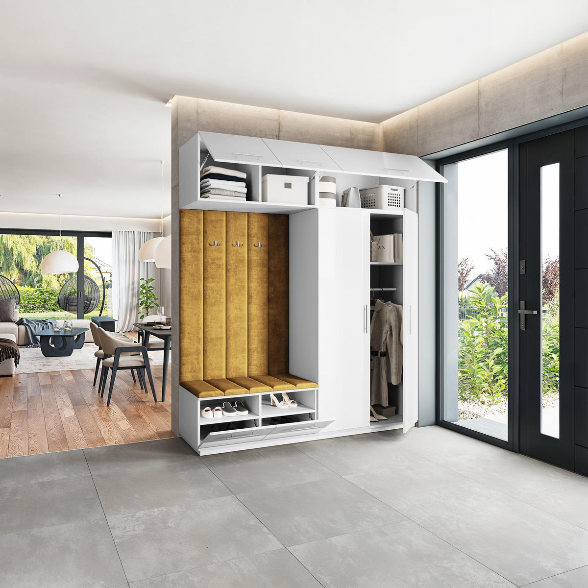 GARDEROBENSCHRANK REMA 200/240/60 cm Modern Garderobe-Set Weiß - Gelb/Weiß, Holzwerkstoff (200/240/60cm) - MASSENO