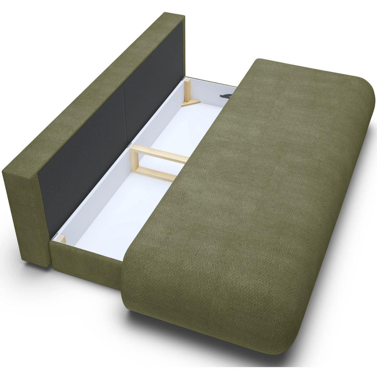 3-SITZER SCHLAFSOFA Olivgrün Chenille - Schwarz/Olivgrün, Kunststoff/Textil (214/74/100cm) - Selsey