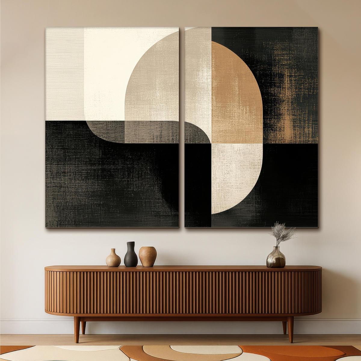 LEINWANDBILD 2er Set Formen - Abstrakt - Gold 240x180 cm - Schwarz, Textil (240/180cm) - MuchoWow