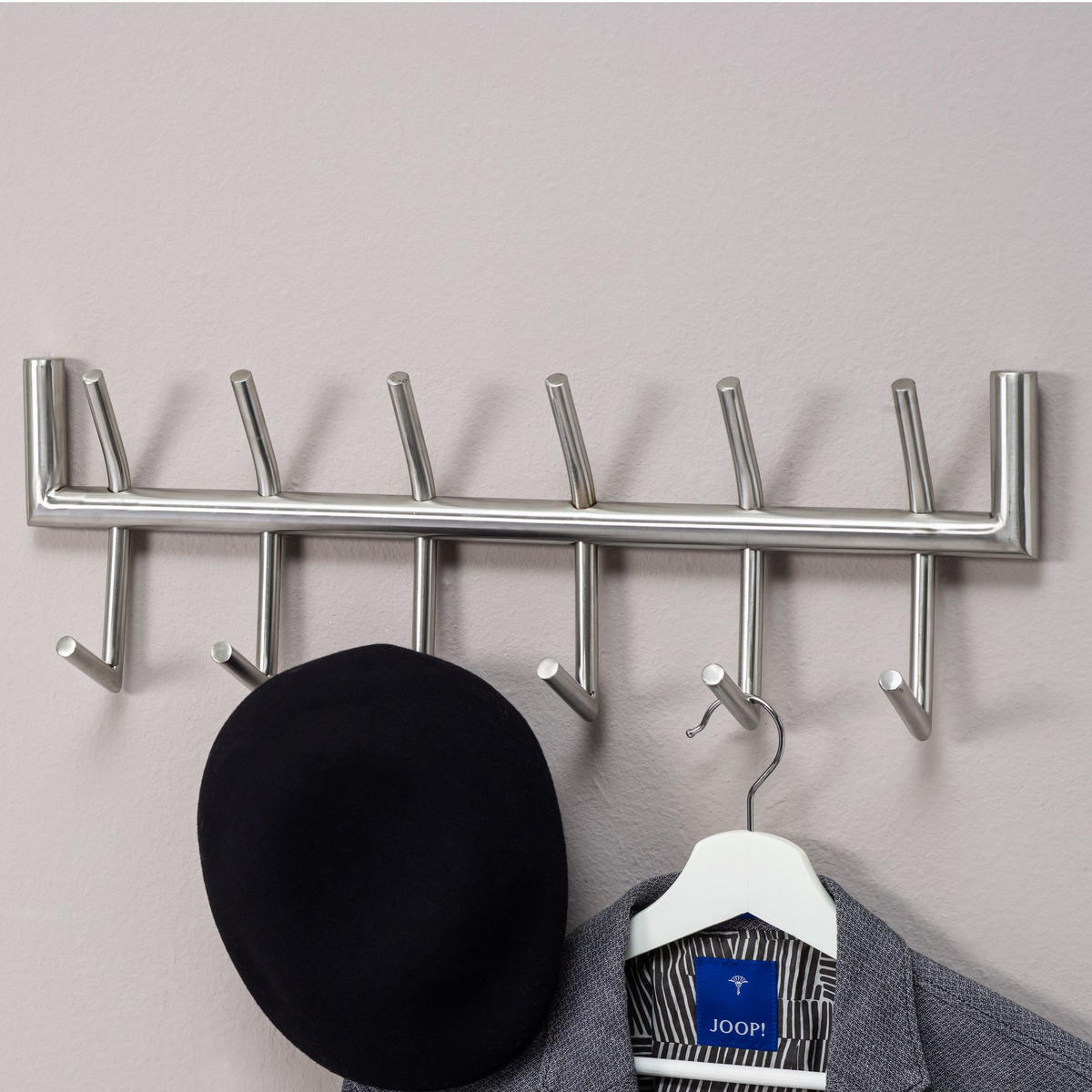 WANDGARDEROBE Metall Silber Modern 60x19x10 cm mit 12 Haken - Silberfarben, Metall (60/19/10cm) - KADIMA DESIGN