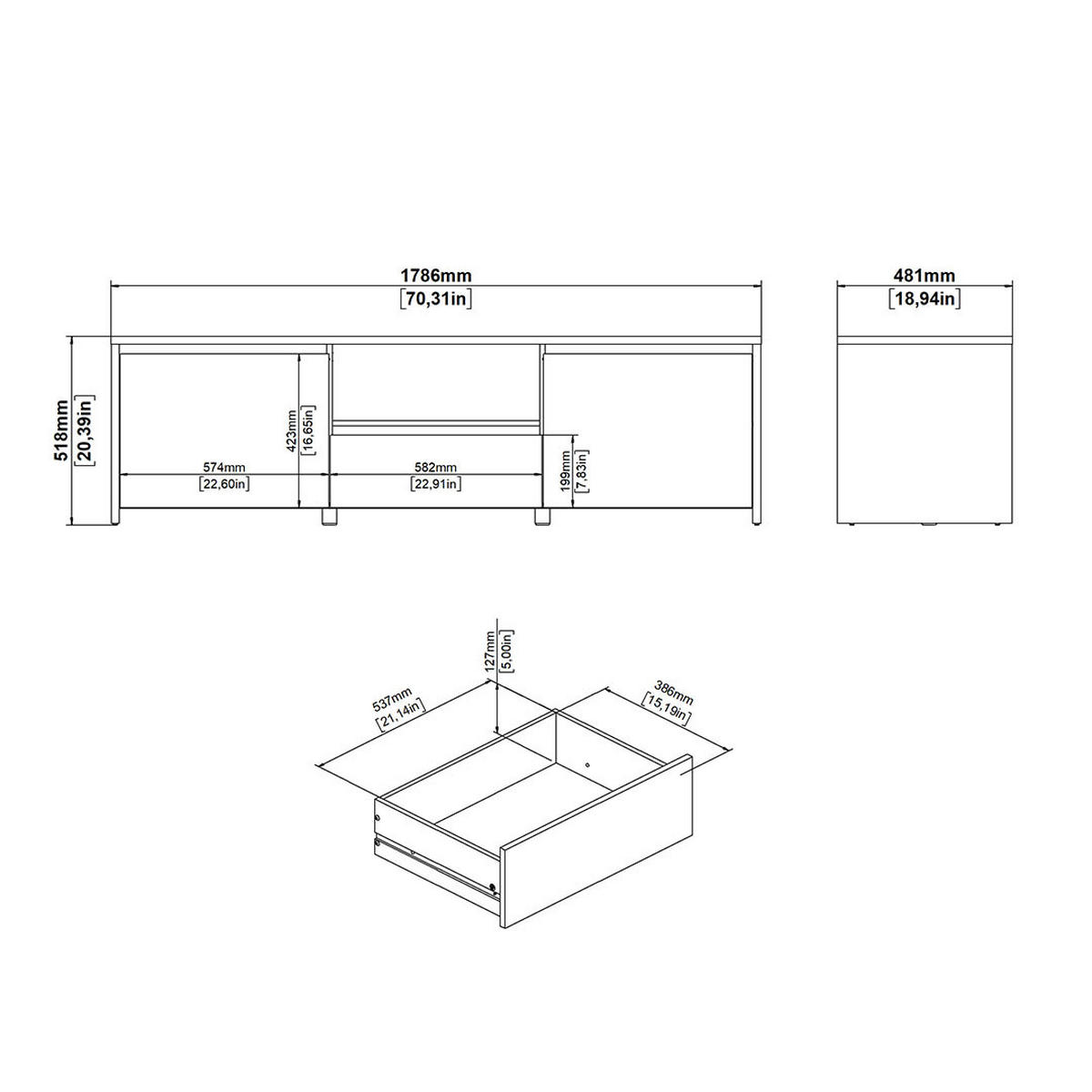 TV-MÖBEL, Next, Eiche, Holzwerkstoff, 179 x 49 x 51 cm - Eichefarben, Holzwerkstoff (179/51/49cm) - ebuy24