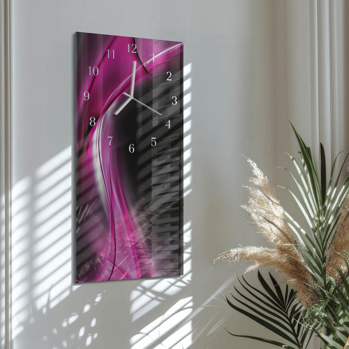 WANDUHR 30x60 cm - Abstraktion - Lila, Glas (30/60/0.4cm) - TULUP