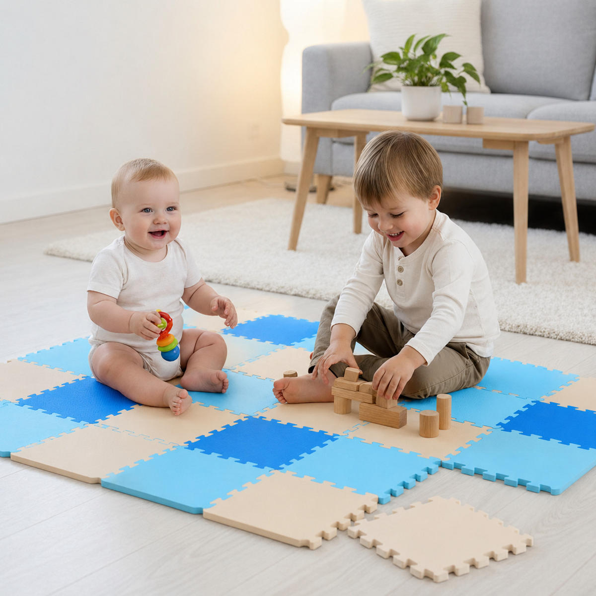 SPIELMATTE ab Null 270/90 cm Puzzlematte Hellblau - Blau, Kunststoff (30/30cm) - Littletom
