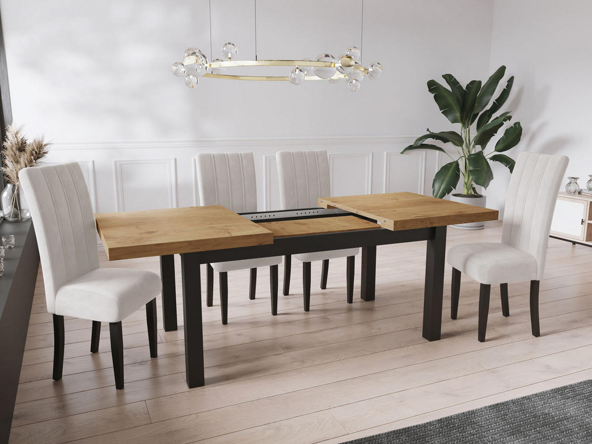 ESSTISCH Gemini rechteckig ausziehbar, Lancelot Eiche 160-210/90/78 cm - Eichefarben/Schwarz, Holz/Holzwerkstoff (160/90/78cm) - WFL GROUP