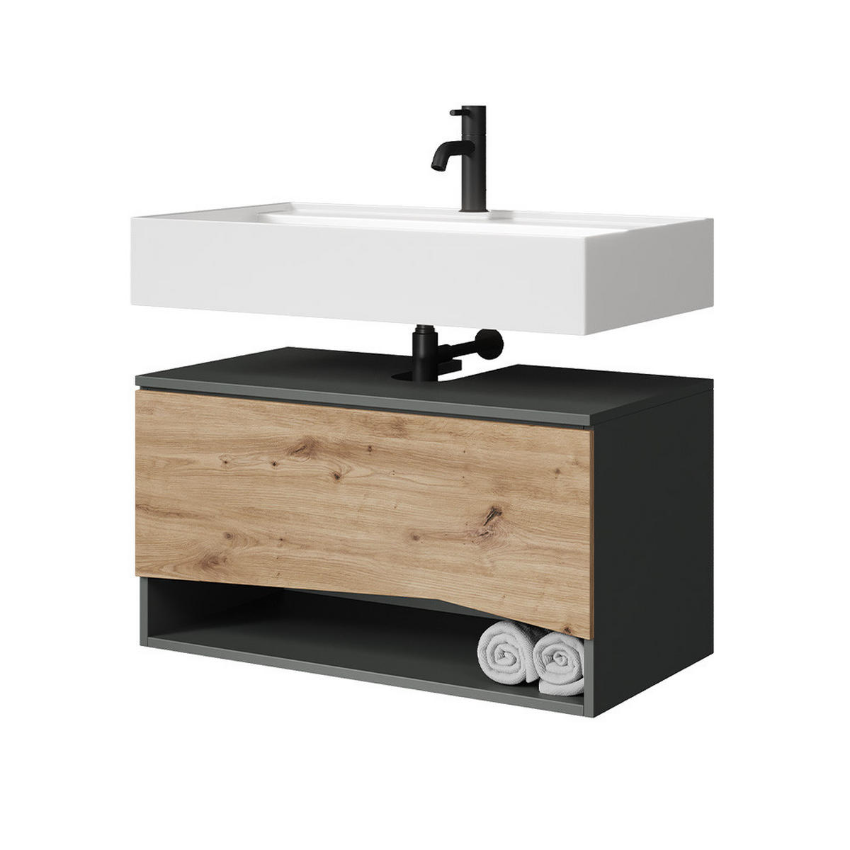 WASCHBECKENUNTERSCHRANK Willow Artisan 80 x 42.8 cm mit Schublade - Anthrazit/Eiche Artisan, Holzwerkstoff (80/42.8/43cm) - Vicco