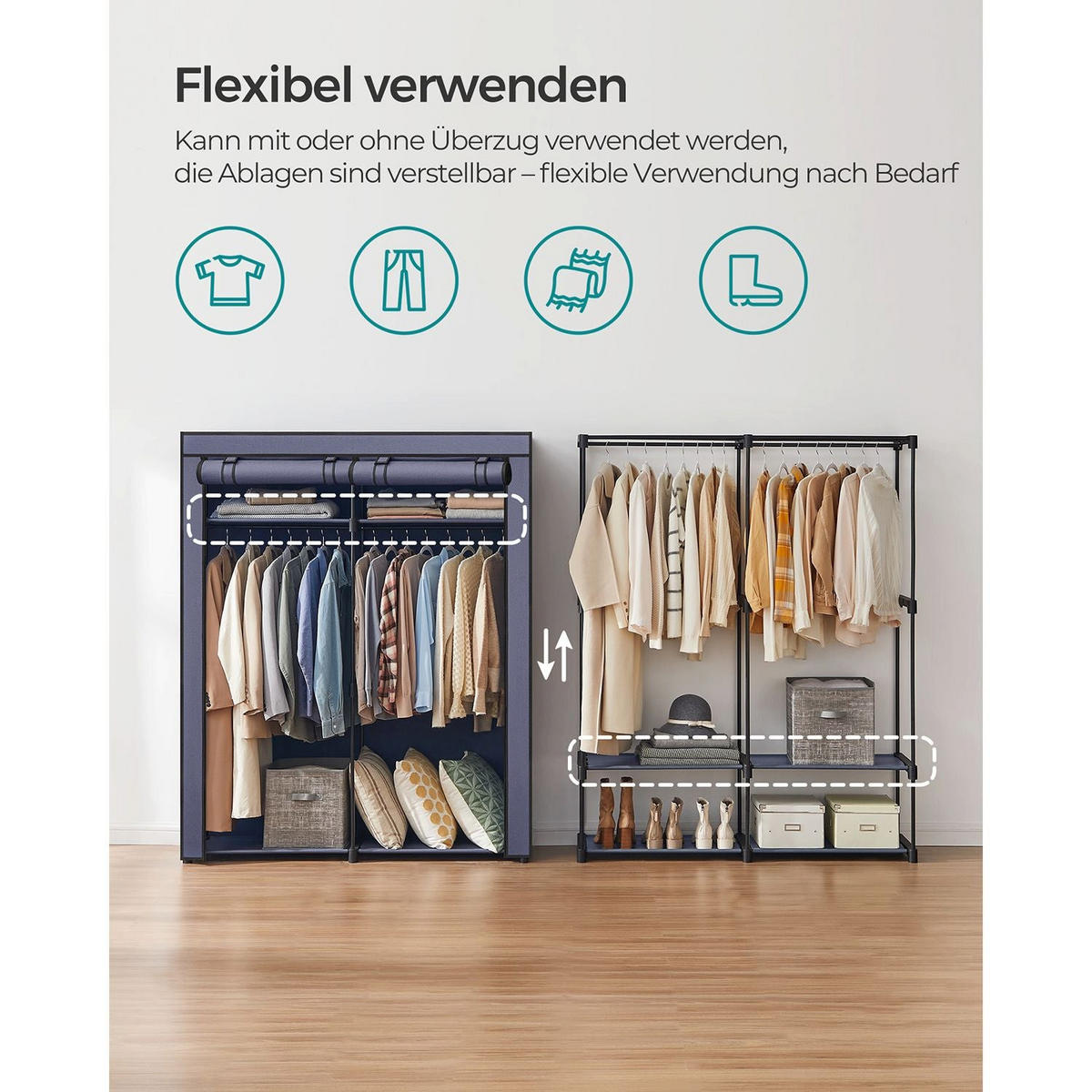 GARDEROBE LISBON - Blau, Kunststoff (140/174/43cm) - Hansiro