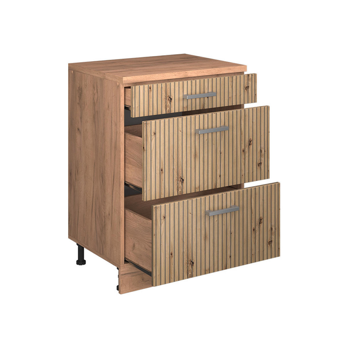 KUHINJSKA OMARA ZA POŠEVNE STREHE R-Line, Obrtniški hrast, 60 cm brez naklona z 3 predaloma - medeni hrast/hrast artisan, leseni material (60/83.8/46cm) - Vicco
