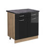 KÜCHENUNTERSCHRANK R-Line Schwarz Hochglanz 80 cm, AP Anthrazit - Schwarz Hochglanz/Eiche Wotan, Holzwerkstoff (80/81.6/60cm) - Vicco