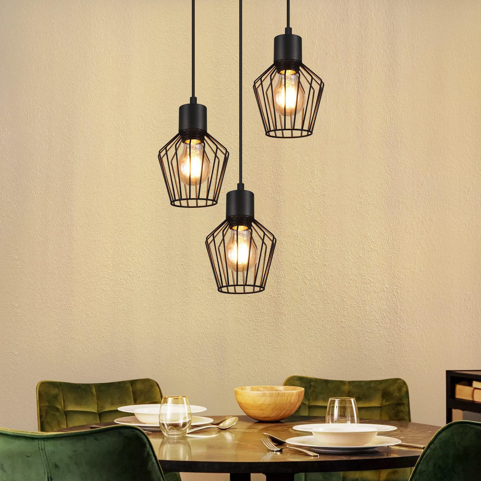 HÄNGELEUCHTE Ziel 3-flammig 22/22/150 cm - Schwarz, Metall (22/22/150cm) - Nettlife
