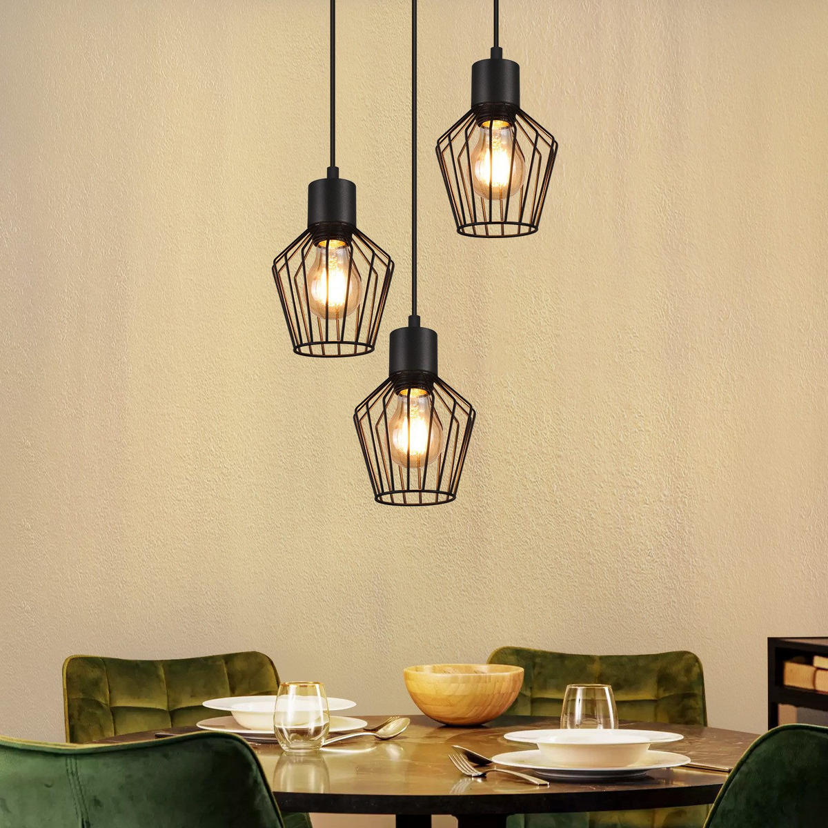 HÄNGELEUCHTE Ziel 3-flammig 22/22/150 cm - Schwarz, Metall (22/22/150cm) - Nettlife