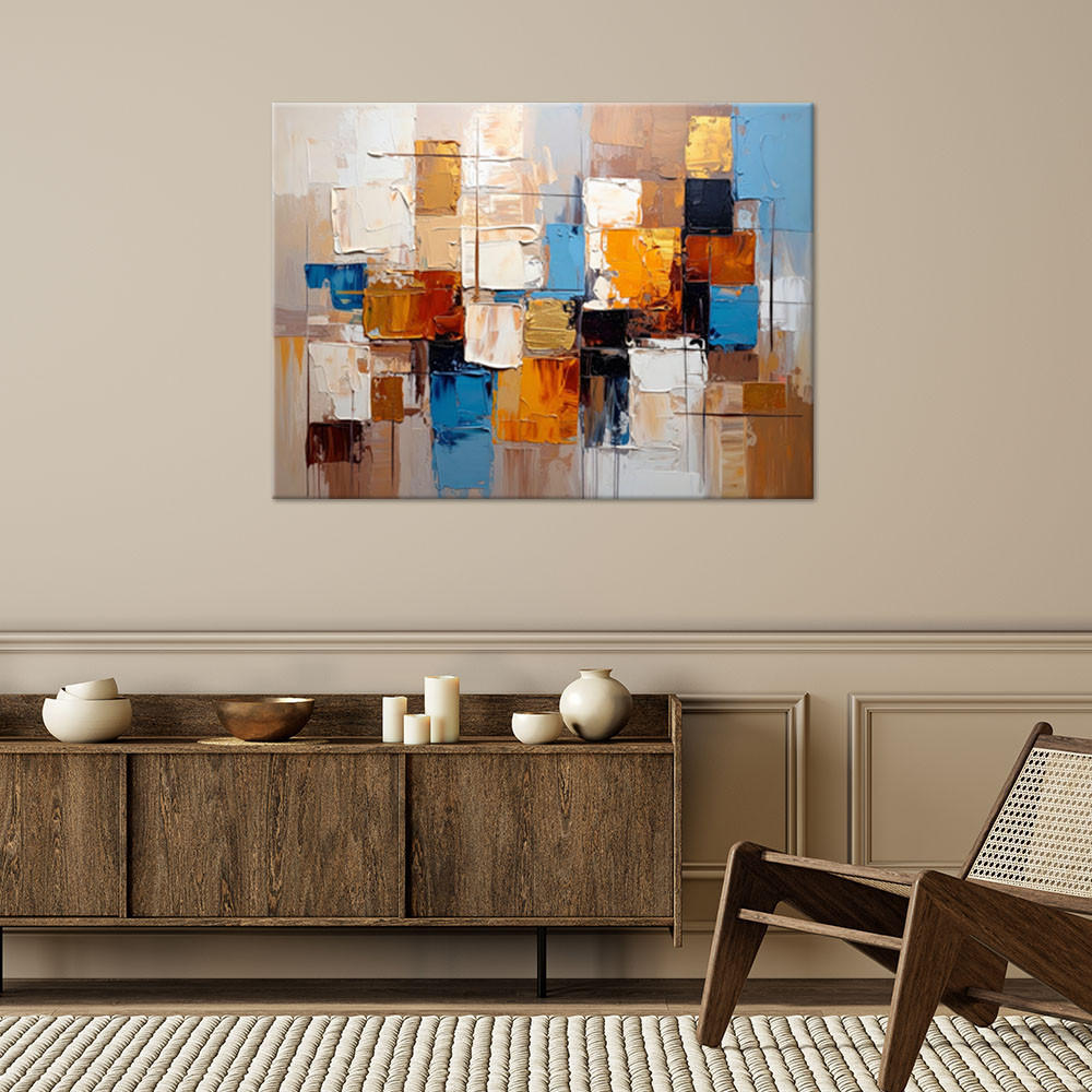 LEINWANDBILD Bunte Abstraktion Quadrate 120x80cm - Beige, Textil (120/80cm) - Feeby