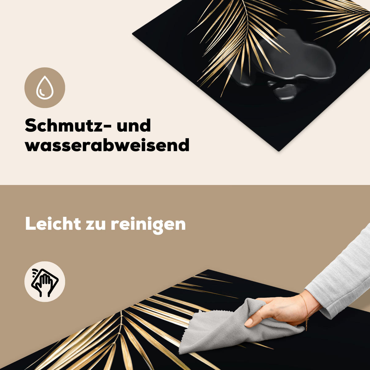 HERDABDECKPLATTE Blätter - Pflanzen - Gold - Schwarz - Luxus 59x52 cm - Goldfarben, Kunststoff (59/52/0.2cm) - MuchoWow