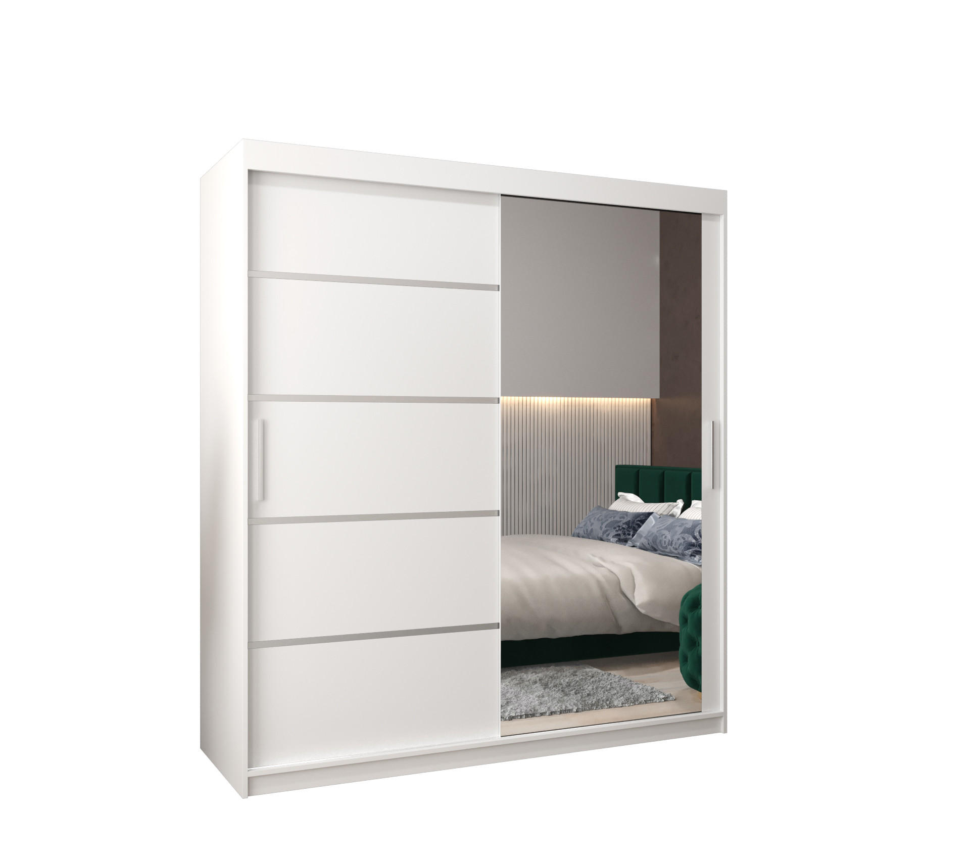 SCHWEBETÜRENSCHRANK 200/180/62 2-türig - Silberfarben/Weiß, Holz/Kunststoff (180/200/62cm) - MÖBEL KRYSPOL