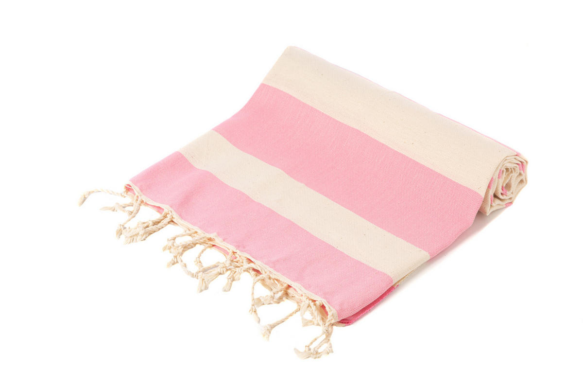 SAUNATUCH Strandtuch Hamamtuch Pink Gestreift für Babys geeignet 100%Baumwolle - Pink, Textil (100/180cm) - Villa Möbel