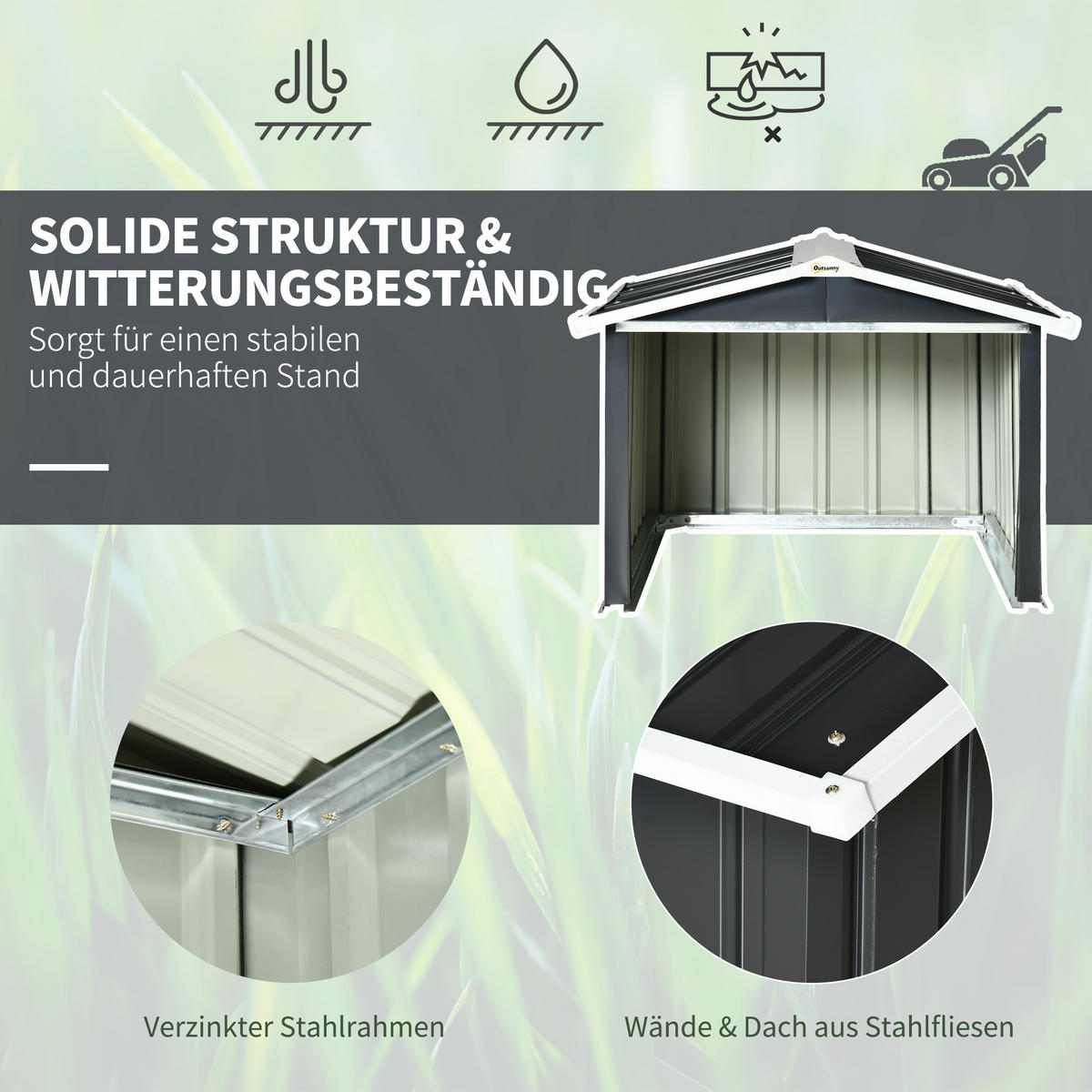 METALLSCHUPPEN für Rasenmähroboter, rostfreie Garage, 86 x 100 x 63cm, Grau - Dunkelgrau, Kunststoff/Metall (100/63/86cm) - Outsunny