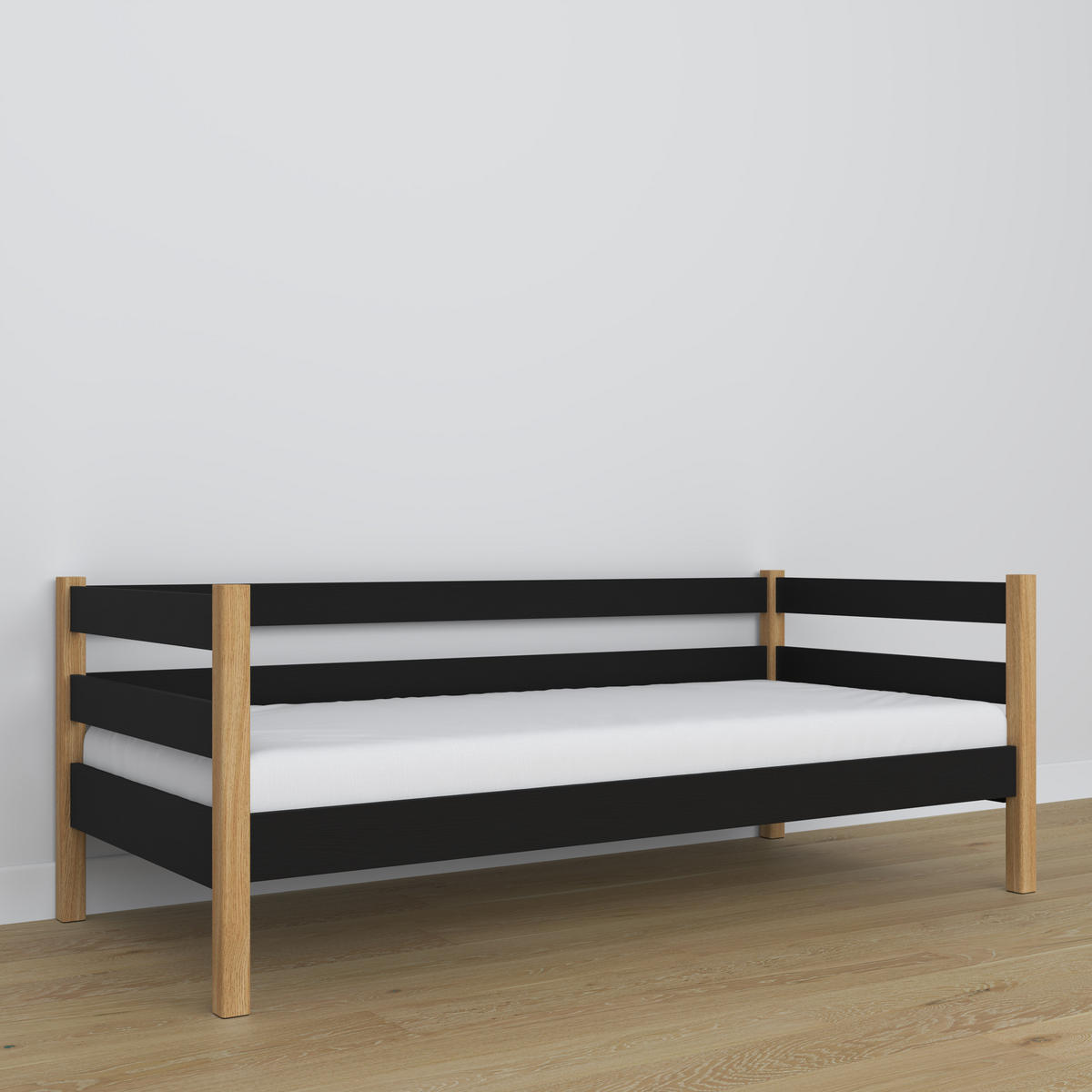 TAGESBETT Schwarz / Eiche Natur 120/190 - Schwarz/Eiche Artisan, Naturmaterialien/Holz (120/190cm) - N-Wood
