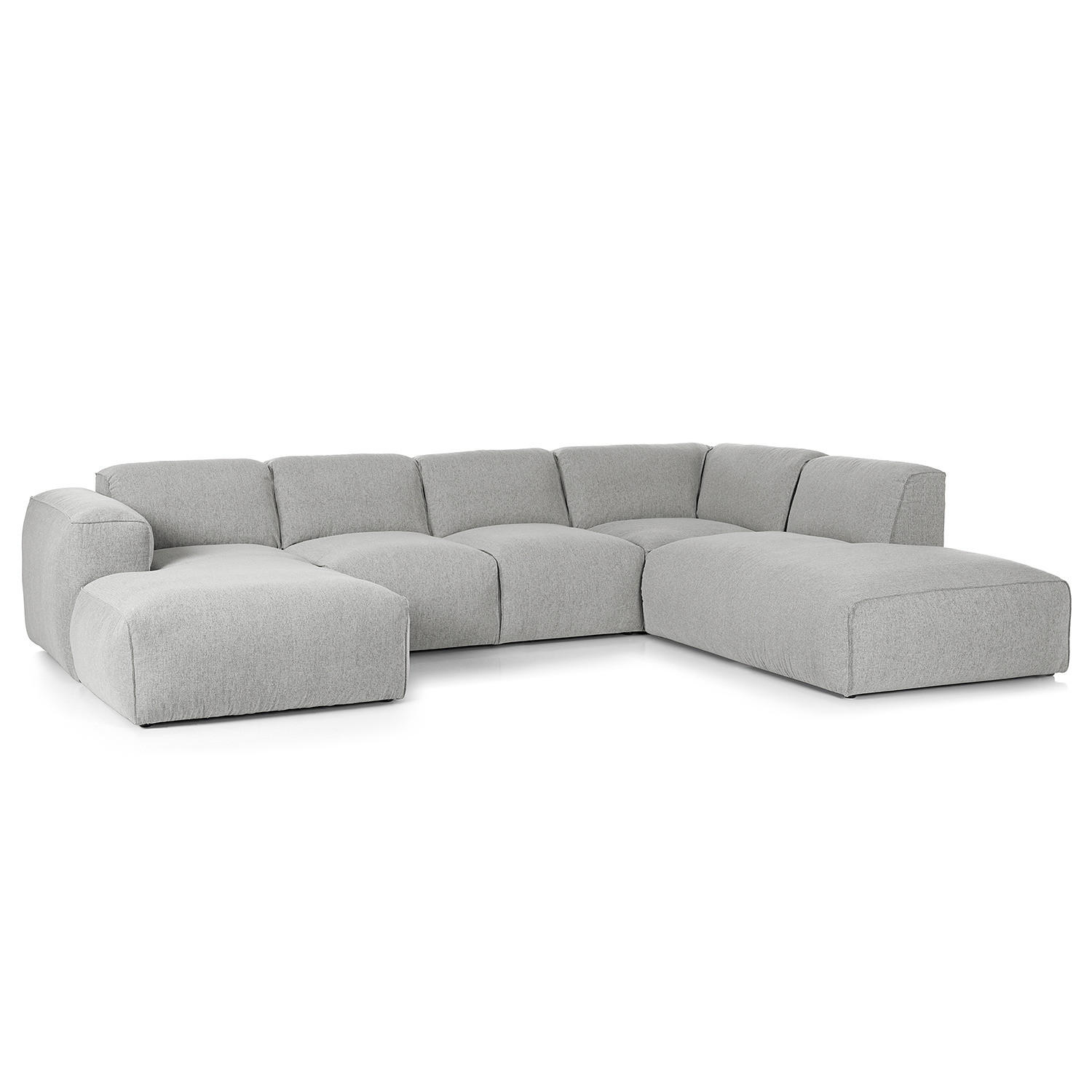 WOHNLANDSCHAFT mit Longchair - Hellgrau/Schwarz, Kunststoff/Textil (325/71/235cm) - home24