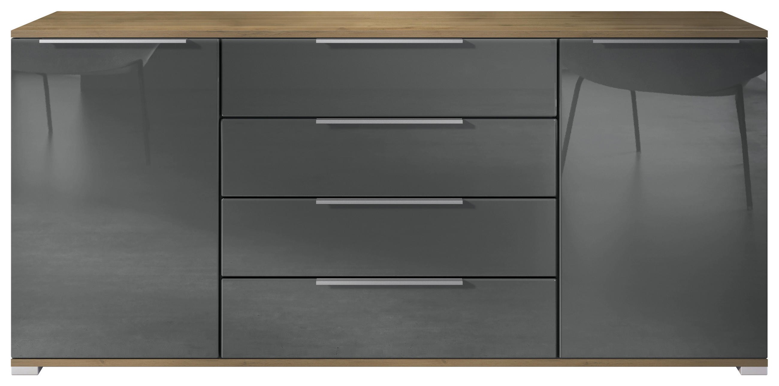SIDEBOARD Linio Grau Hochglanz - Grau, Holzwerkstoff (166.5/75.5/35cm) - Vladon