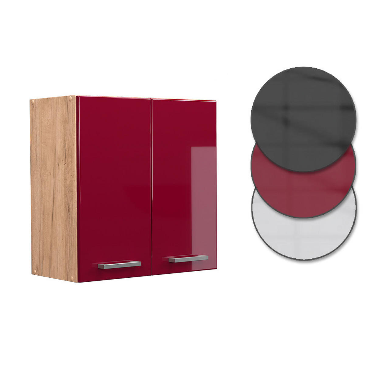 HÄNGESCHRANK R-Line Rot Hochglanz 60 cm - Honigeiche/Eiche Wotan, Holzwerkstoff (60/60/31cm) - Vicco