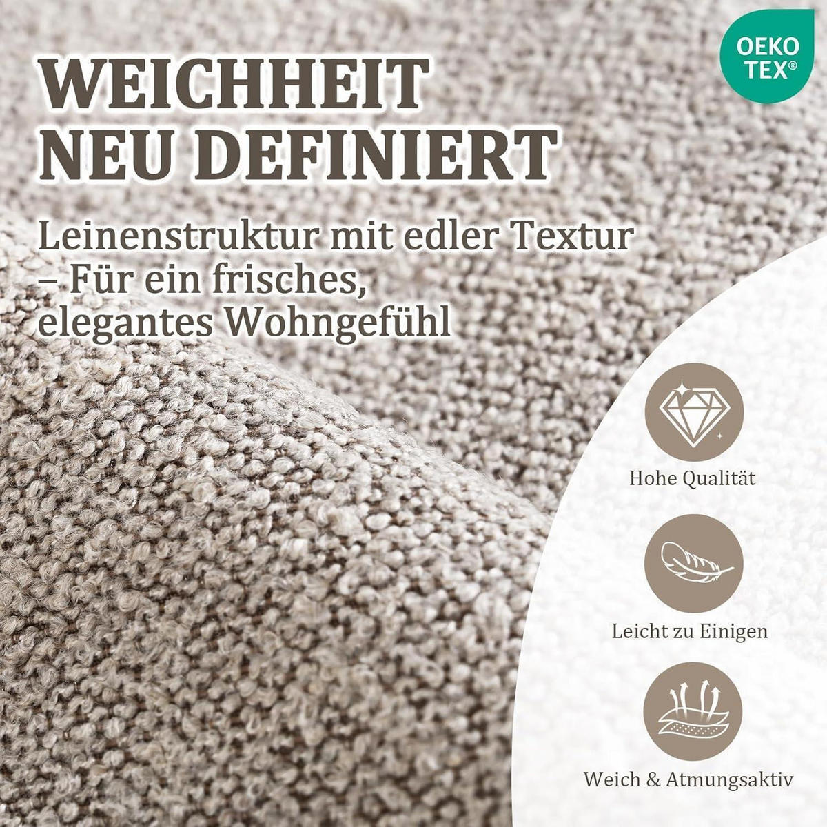 ESSZIMMERSTÜHLE 6er Set Bouclé Leinen Braun mit Metallbeinen - Beige, Textil (54/80.5/50cm)