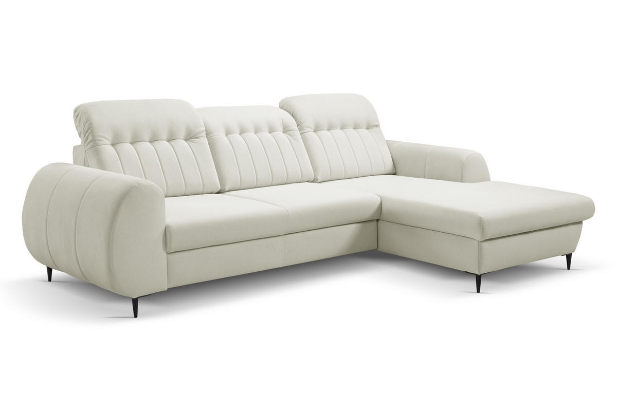 ECKSOFA PURO R-S Beige Plüsch-Stoff mit Schlaffunktion - Beige, Holz (275/166cm) - MASSENO