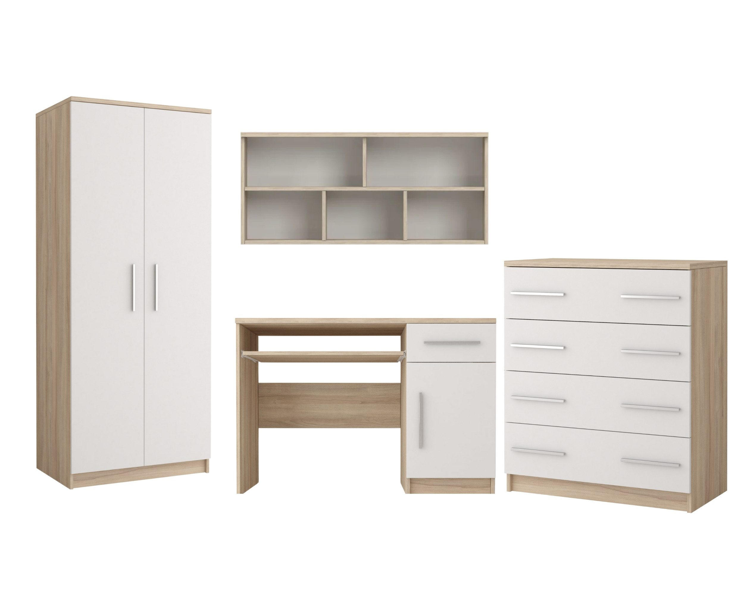 JUGENDZIMMER-SET OLMO 4-teilig Weiß/Sonoma Eiche - Weiß/Sonoma Eiche, Holzwerkstoff (270/192/50cm) - Deine Möbel 24