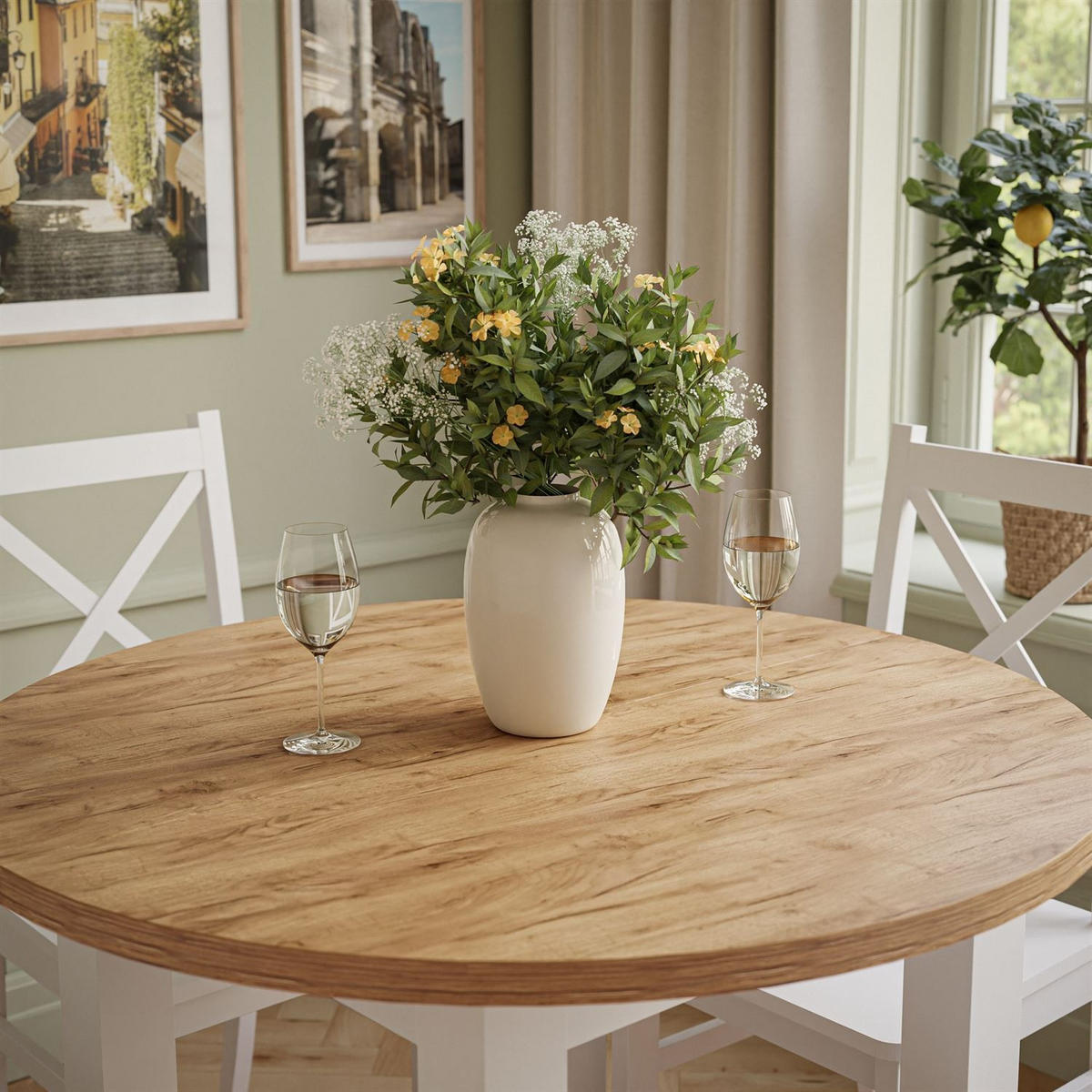 ESSTISCH OLEA rund Weiß / Craft Gold Eiche - Eichefarben/Weiß, Holzwerkstoff (100/100/77cm) - Lookway