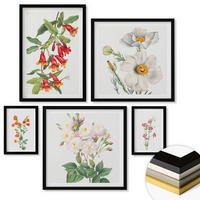 WANDBILDER 5er-Set - 50x50 cm & 20x30 cm & 40x60 cm Schwarzer Rahmen - Blumenmalerei im Retro-Stil - Schwarz, Kunststoff (40/60cm) - ArtPrintCave