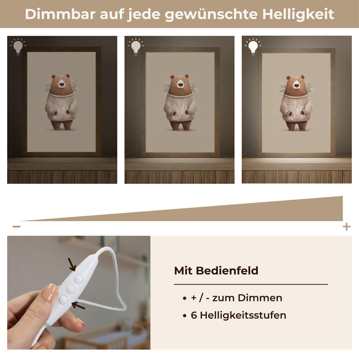 NACHTTISCHLAMPE Bär - Weiße Blumen - Gemütlich 20x30 cm - Taupe, Holzwerkstoff (8/20/30cm)