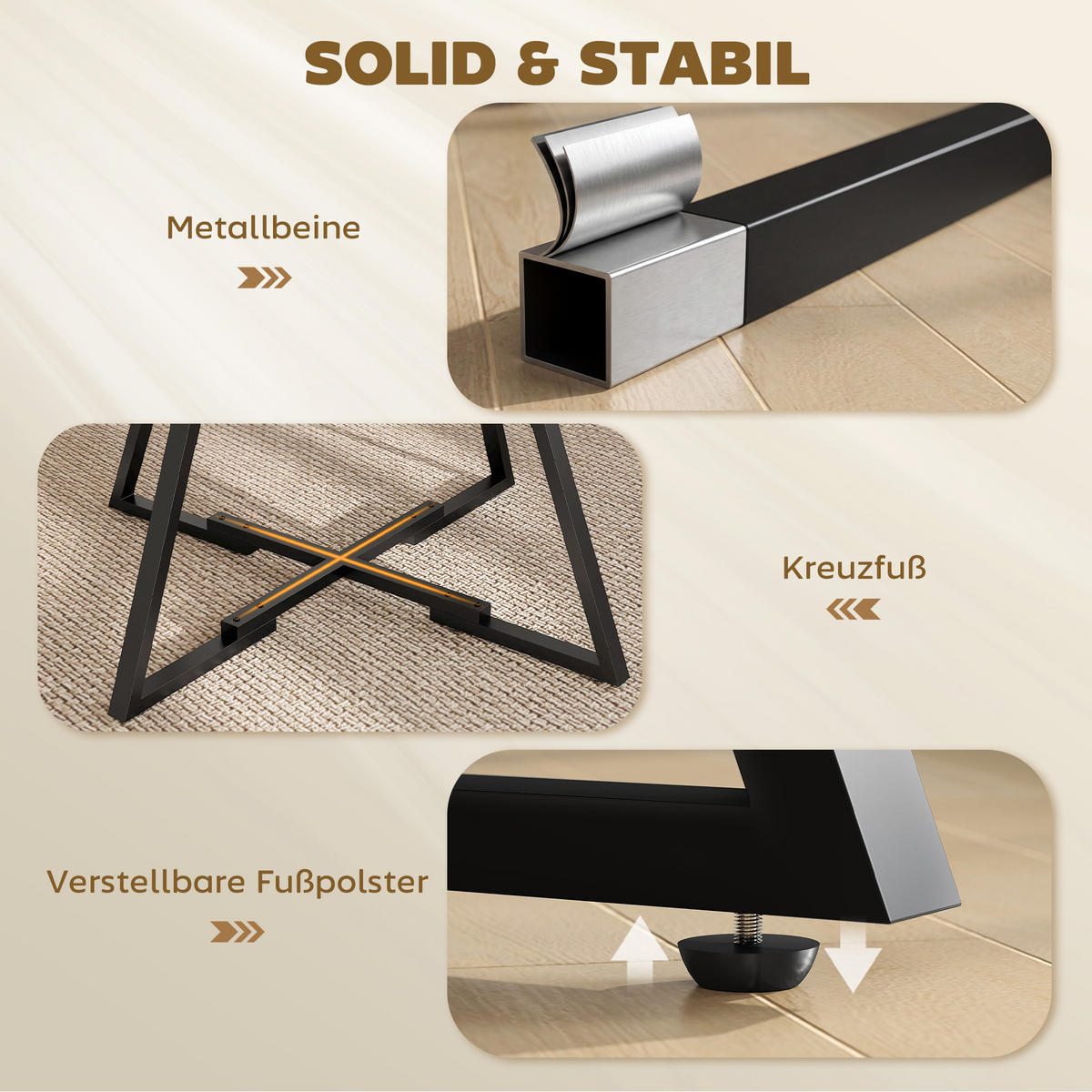 ESSTISCH Spanplatte Metall Rustikal Braun - Braun, Holzwerkstoff (100/100/76cm) - HOMCOM