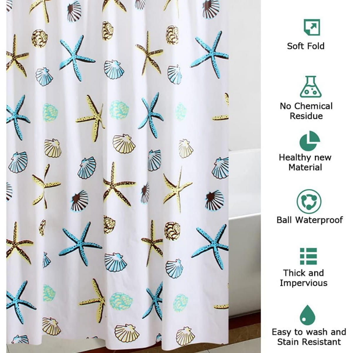 DUSCHVORHANG Blau Extra Lang 200/240 cm Schimmelresistent - Weiß, Kunststoff (240/200cm) - MCBOSON